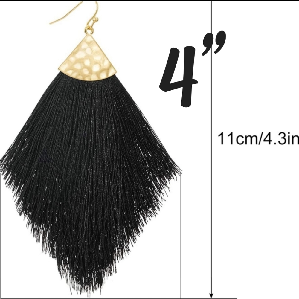 BOGO New Silky Tassel Feather Fringe drop earrings - Picture 3 of 5
